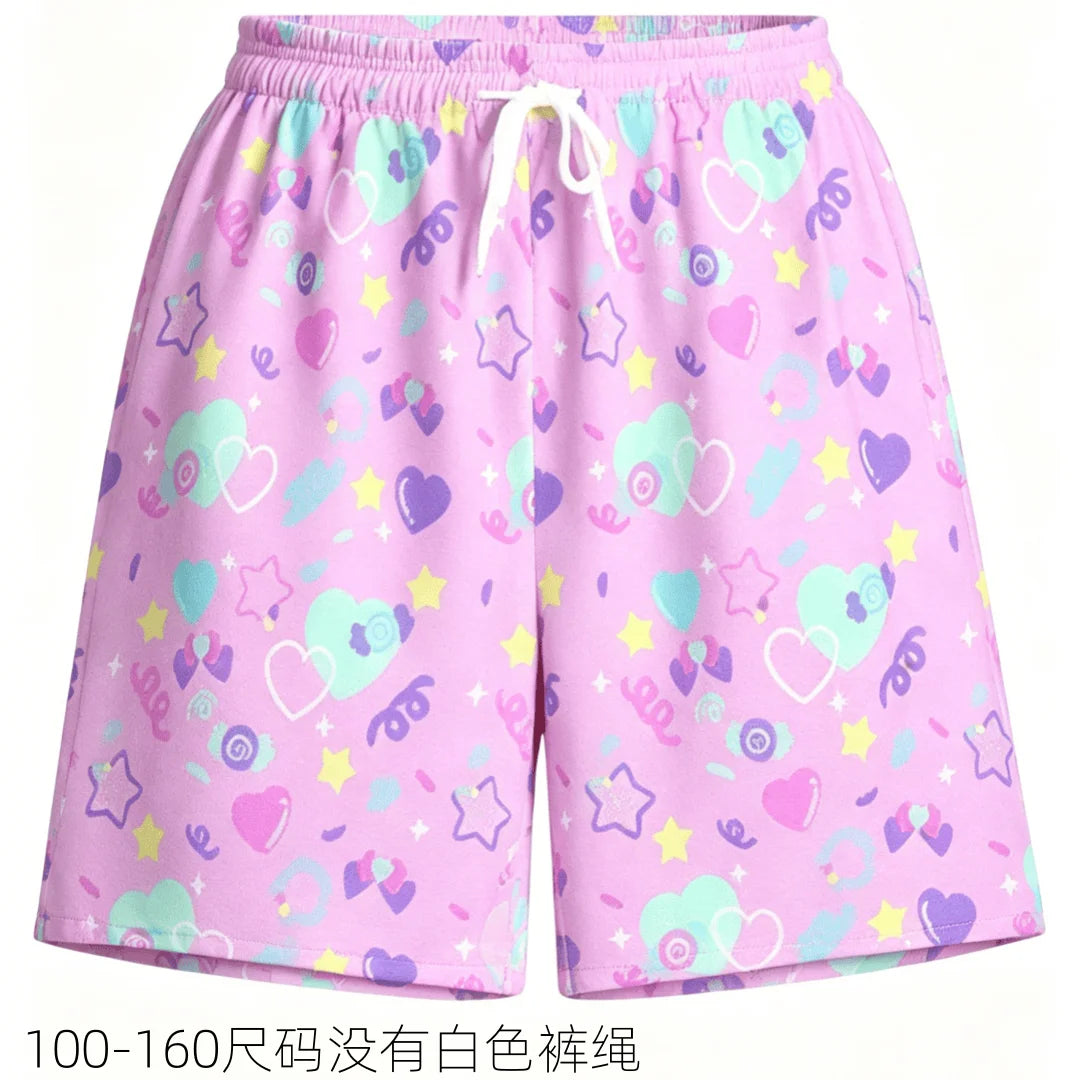 2026 Summer Rainbow Candy Series Casual Shorts Adult Large Breathable Quick Drying Beach Shorts Children Kawaii Party Dress