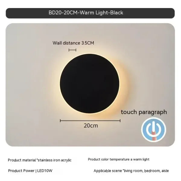 Round wall lamp/modern minimalist style bedroom bedside table staircase porch LED light source human body touch sensor
