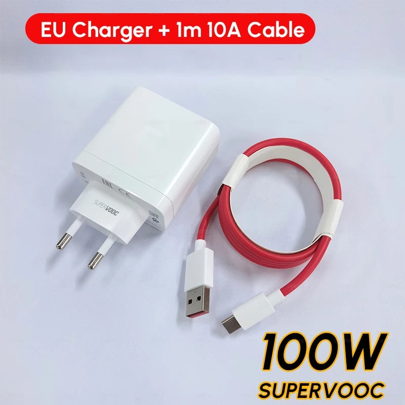 Oneplus Charger Original 100W 80W USB Adapter SUPERVOOC Type C 10A Cable For Oppo Realme Fast Chargers One Plus 15 13 12  11 Pro