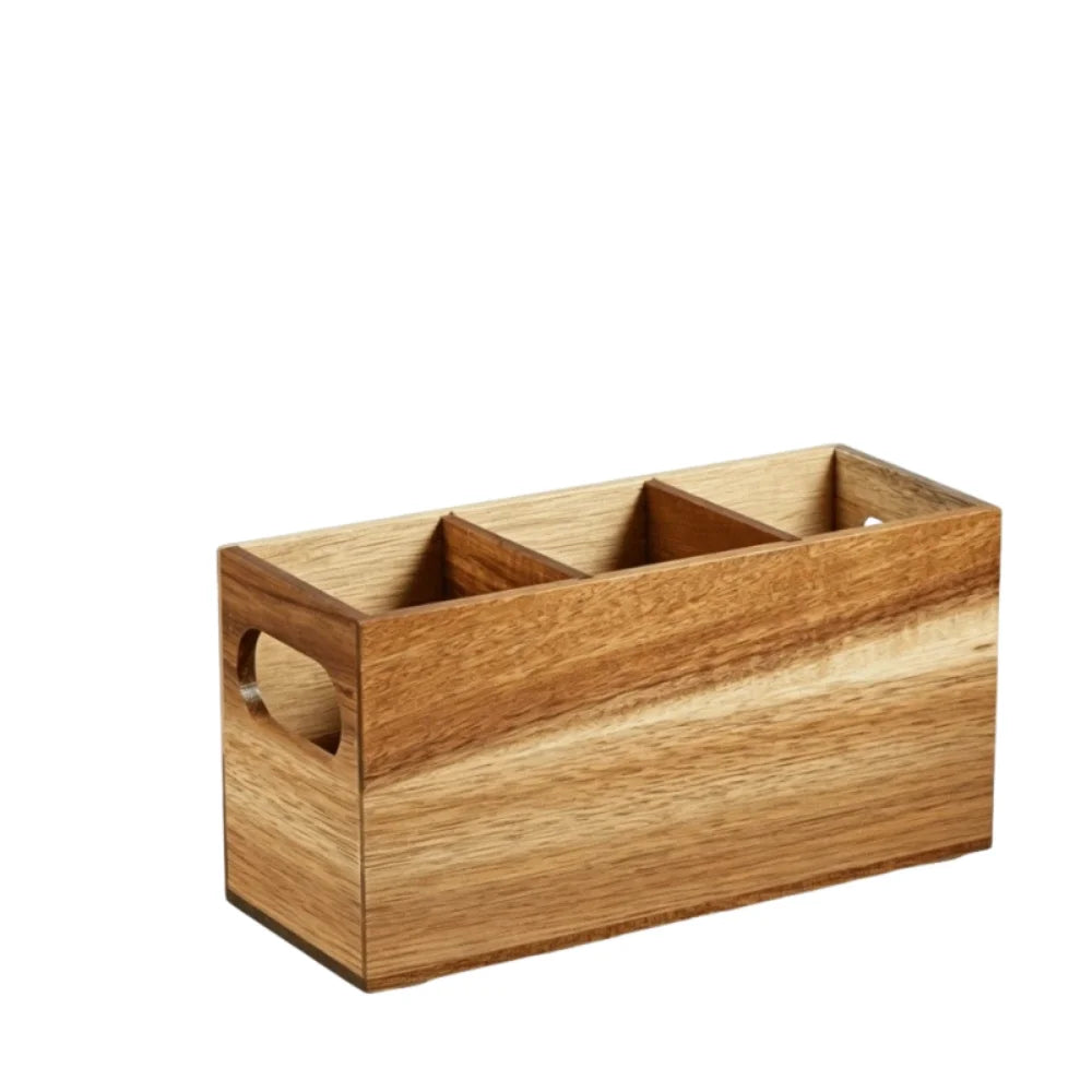 Kitchen Tools Wooden Utensil Organizer 3 Compartment Space Saving Storage Rack Durable Rustic Cutlery Holder Kitchen