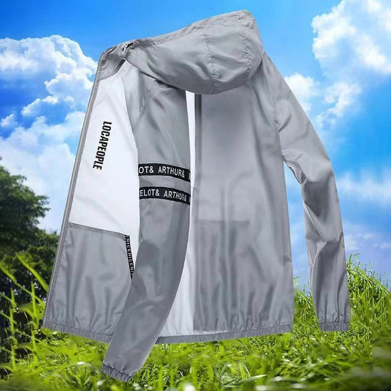 Summer Sun Protection Clothing Men's Casual Waterproof Quick-drying Bicycle Hooded Jacket Plus Size Hiking Thin Skin Windbreaker