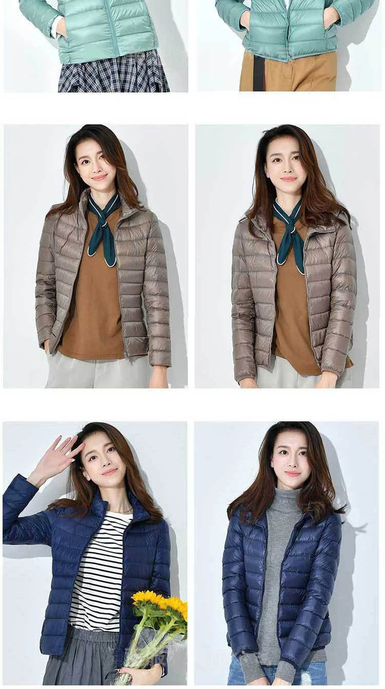 Light Down Coat Women Spring Jacket Fashion Short Ultra Lightweight Packable Puffer Coats Female Down Warm Slim Fit Parkas