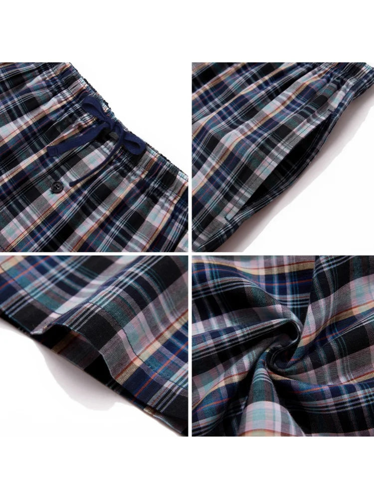 Men's Pajama Pants Spring & Fall Cotton Thin Plaid Casual Pj Bottoms Elastic Waistband with Pockets Homewear
