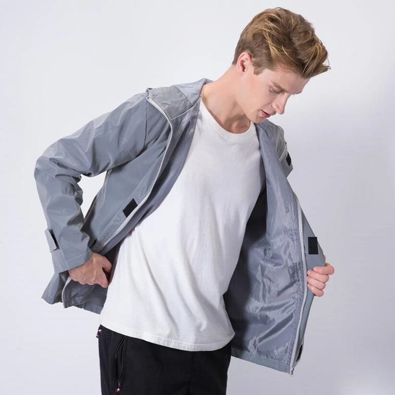 Reflective Jackets Men Autumn 2025 Hip Hop Hooded Coat Windbreaker Waterproof Casual sportswear Night Road Safety Jacket