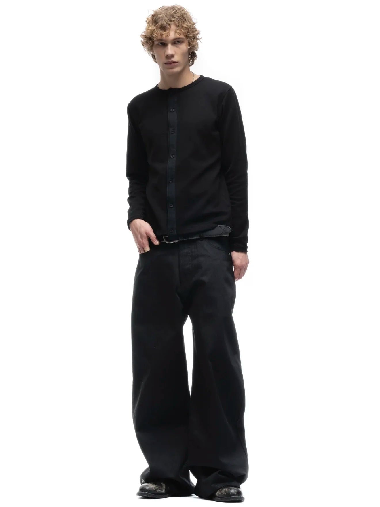 Black Raw Denim Jeans Baggy Pants Japanese Red Edge Raw Selvedge Fabric Straight Leg Men's Casual Trousers