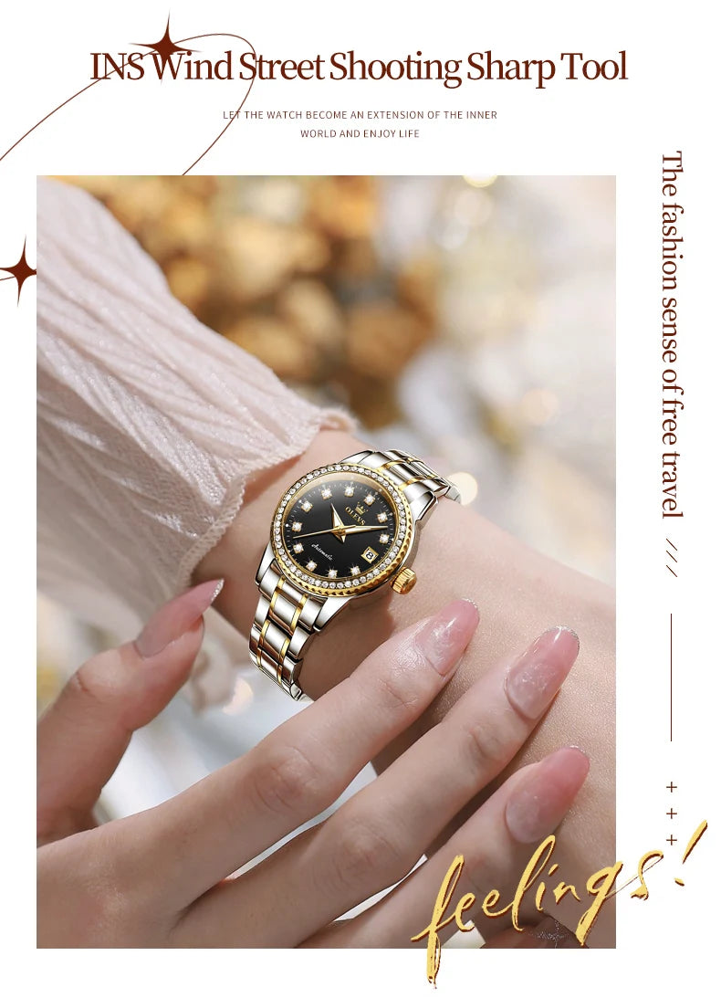 OLEVS Automatic Mechanical Watch for Ladies Auto Date Top Brand Business Luxury Women Watch NEW 7003