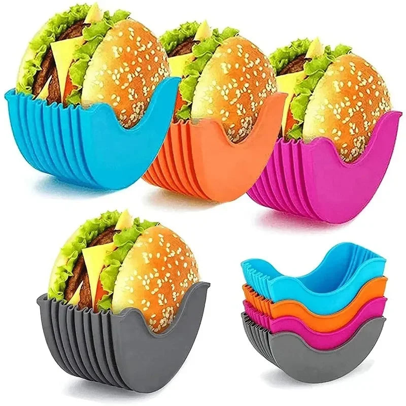 1-4pcs Reusable Burger Rack Useful Gadgets Silicone Frame Burger Tool Holder Shelf Storage Kitchen Organizer Tools Dining Bar LI