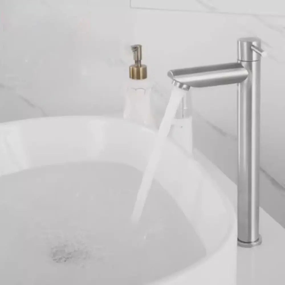 Stainless Steel Heighten Washbasin Faucet Silver/Black Quick Open Single Cold Faucet Rust-proof Sink Water Tap Bathroom Counter