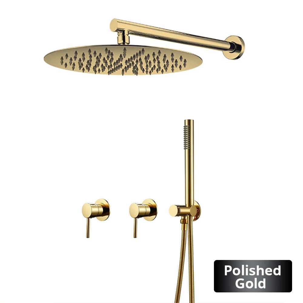 Wall Mounted Bathroom Shower Rainfall Shower Set Rose Gold Mixer Brass Faucet Hot Cold Water Mixer Tap With Head 8/10/12 Inch