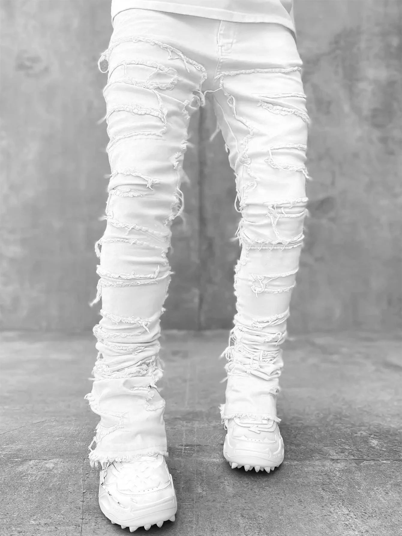 2026 New Men's Denim Straight-Leg Pants, European and American Street Fashion Ins Stretch Patch Denim Straight-Leg Pants