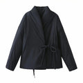 2025 New Fashion Fall/Winter Women Solid Color Side Tie Cotton Dress Retro Ladies Casual Lapel Jacket