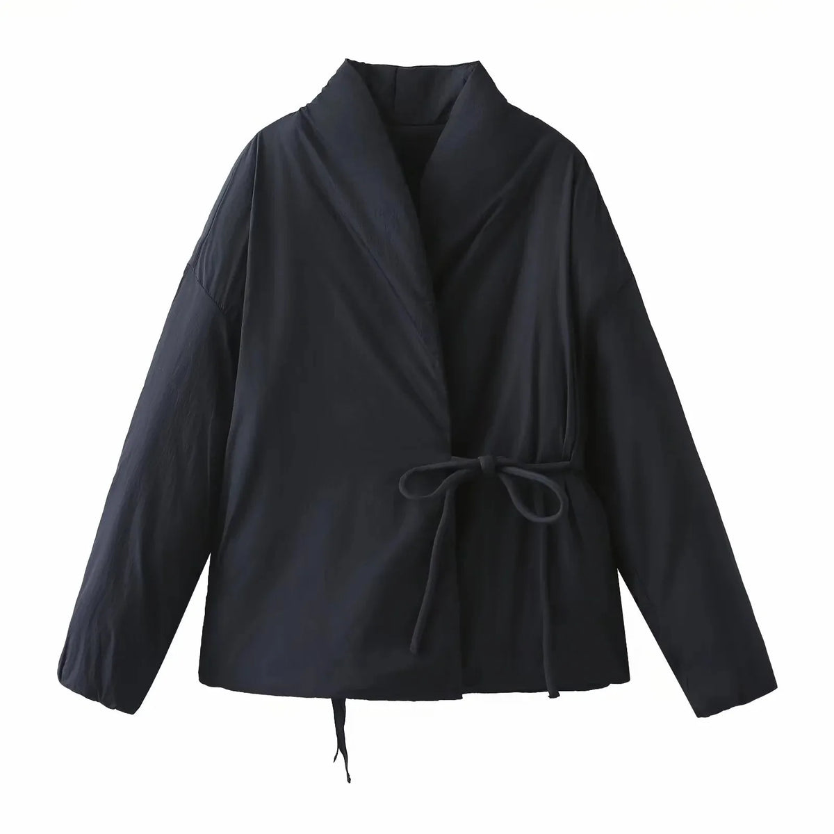 2025 New Fashion Fall/Winter Women Solid Color Side Tie Cotton Dress Retro Ladies Casual Lapel Jacket