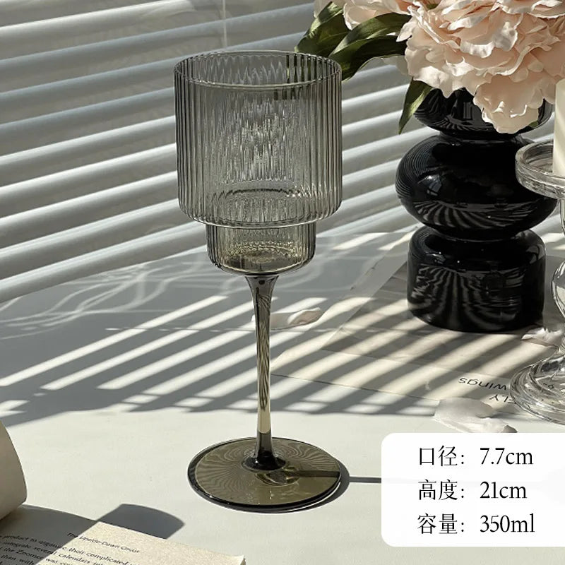 350ml Color Nordic Stripe Goblet Wine Glasses Red Wine Glasses Cocktail Juice Sparkling Water Glasses Party Wedding Barware