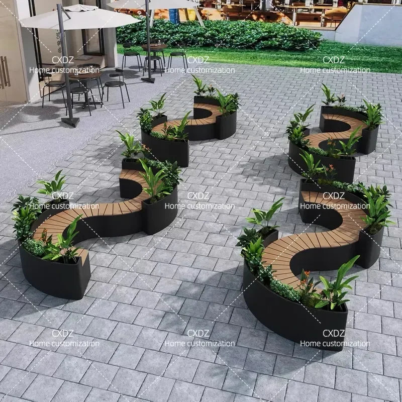 Outdoor Backrest Coffee Bar Stool Commercial Street Flower Box Seat Combination for Milk Tea Shop Leisure Sitting