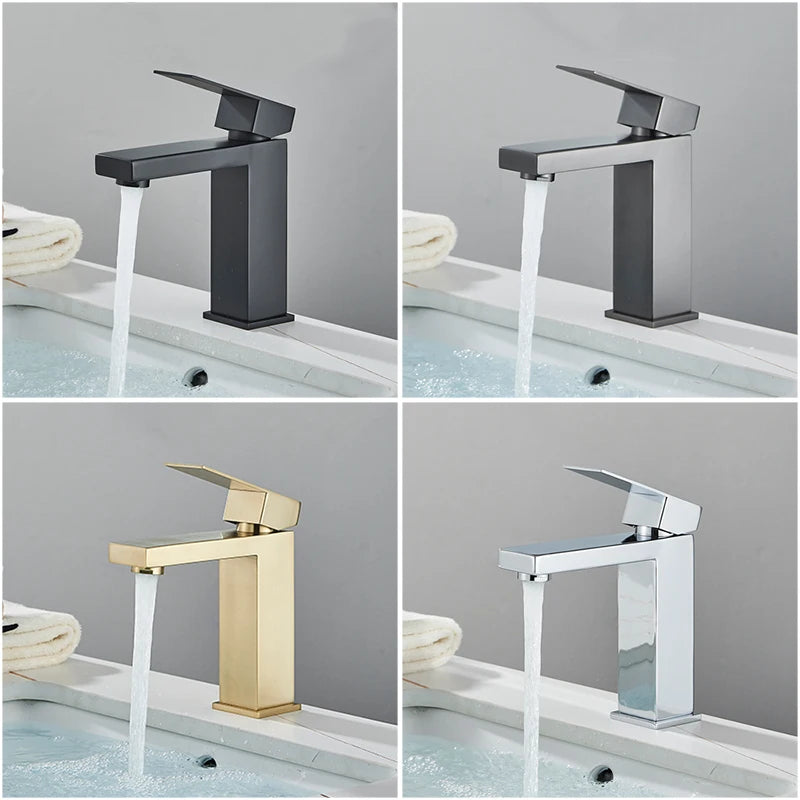 Senlesen Brushed Gold Bathroom Faucet Basin Faucets Deck Mounted Sink Mixer Tap Stainless Steel Countertop Hot Cold Water Crane