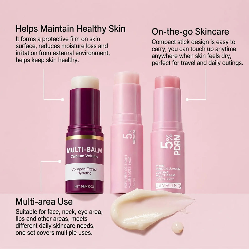 2026 New PDRN Pink Collagen Multi Balm Stick Volume Firming Anti Aging Smooth Fine Lines Eye Neck Forehead Smile Lines Face Care