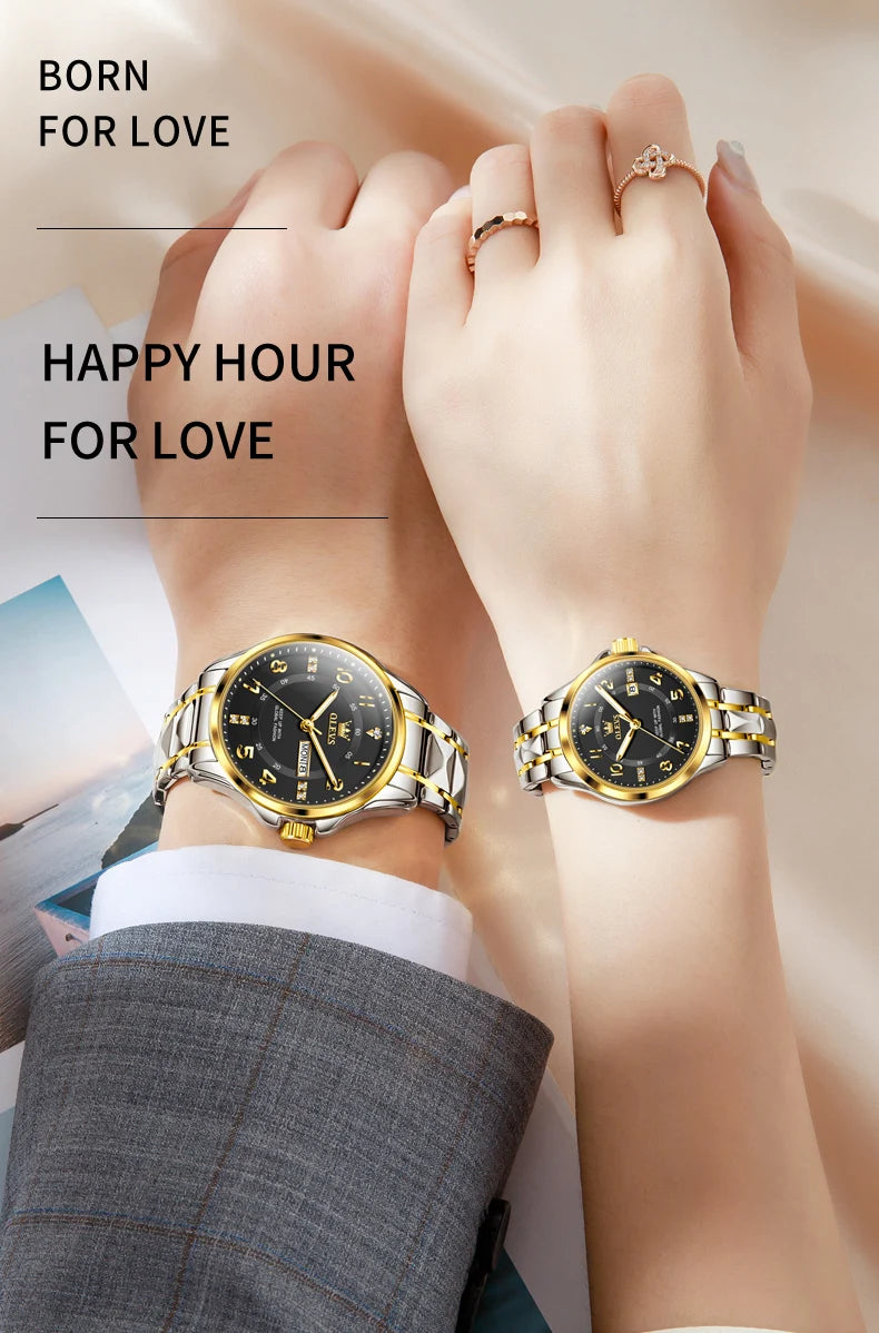 OLEVS 2910 Watch For Men Women Luxury Quartz Couple Watches Waterproof Stainless Steel Hand Clock Diamond Number Dial Wristwatch
