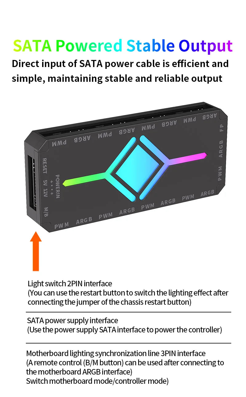 TEUCER Fan Intelligent Temperature Control 5v3 Pin Divine Light Synchronization ARGB Hub PWM HUB Wireless Remote Control