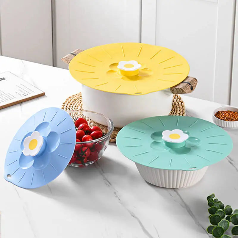 Silicone Flower Shape Handle Food Wrap Microwave Bowl Cover Dustproof Fresh Keeping Cooking Pot Pan Lid Reusable Kitchen Gadgets