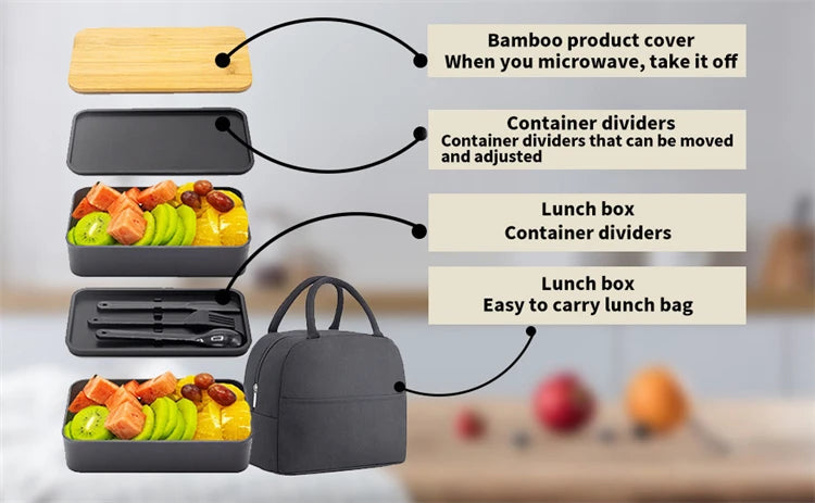 Stackable Bento Box with Utensils 1200ML All-in-One Meal Prep Compartment Lunch Containers Leak Resistant Lunch Box JT440