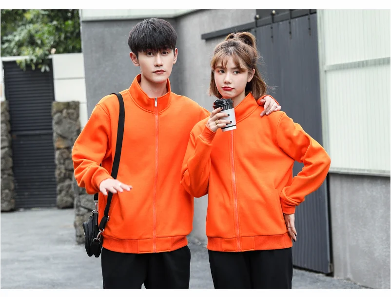 Winter Men Women Fleece Warm Jacket Custom Logo Company Team Casual Coat Printing Design Stand Collar Sweatshirt Embroidery
