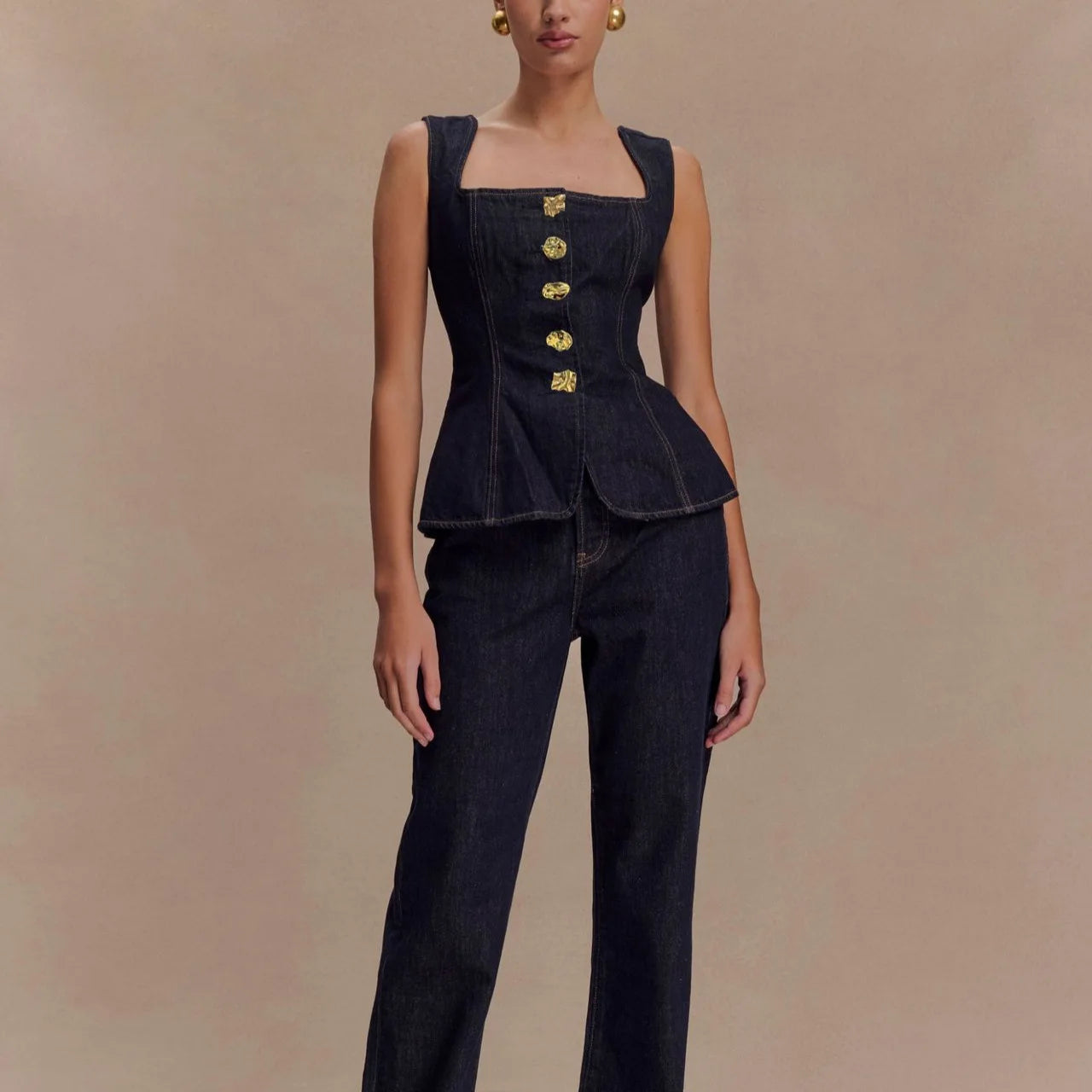 Summer Denim Pant Sets Women 2025 Fashion Sleeveless Single Bretted Vest Tops And High Waist Baggy Jeans 2 Piece Set Woman