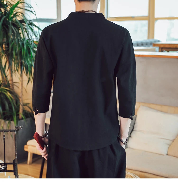 Summer Kimono Japanese Style Short Sleeve Men New Half-sleeved Cotton Linen Breathable Men Clothing T-shirt Japanese Yukata Tops
