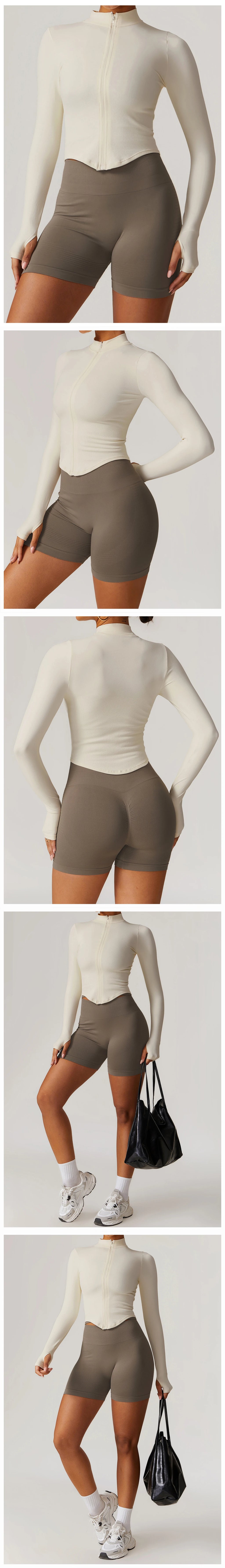 Zipper Yoga Shirts For Women Long Sleeve Seamless Fitness Running Gym Jacket Workout Dry Fit Breathable High Elastic Sports Top
