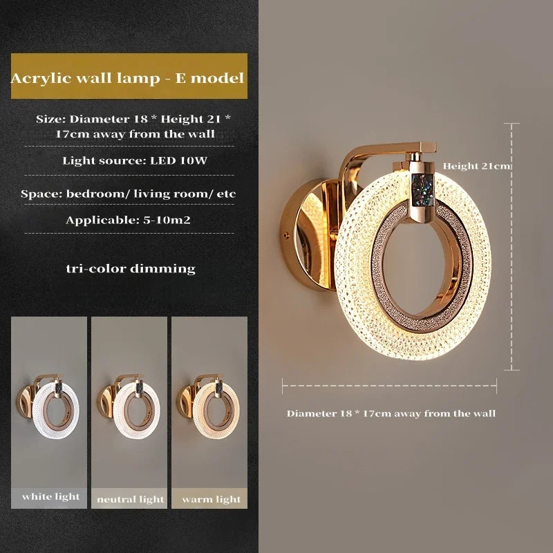 Light Luxury Led Wall Lamp Home Decoration Bedroom Bedside Lamp Living Room Hotel Dining Room Background Staircase Wall Lamp
