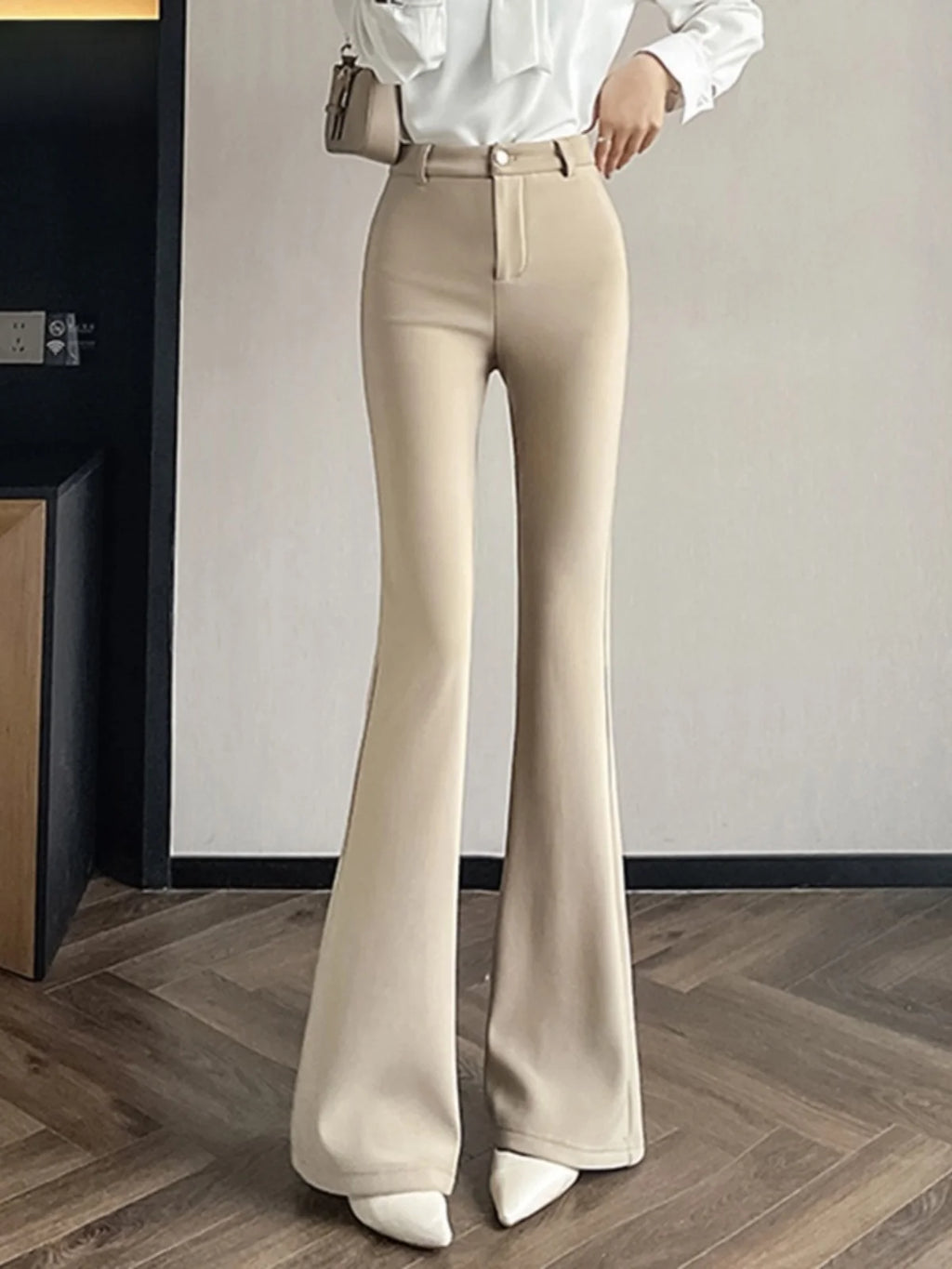 Slimming Flared Pants High Waist Elastic Suit Casual Spring Women's Sle Covering Meat Thin Long Trousers Casual Pants
