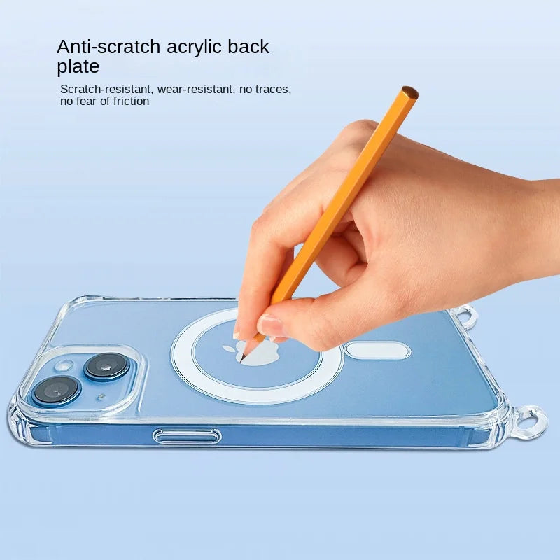 Crossbody Lanyard Clear Magnetic Case For iPhone 18 17 Air 16 15 Plus 14 13 12 Pro Max For Magsafe Acrylic Hard PC Back Cover