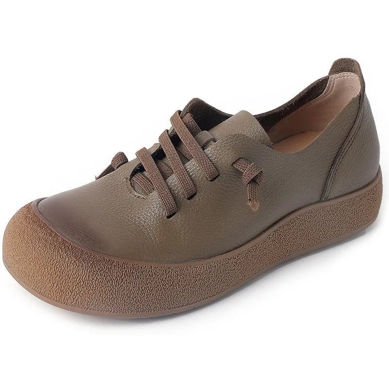 2025 Spring Autumn New Leather Women's Shoes Soft soled Comfortable Versatile Thick soled Casual Shoes Retro Leather Shoes