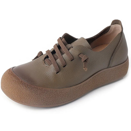 2025 Spring Autumn New Leather Women's Shoes Soft soled Comfortable Versatile Thick soled Casual Shoes Retro Leather Shoes