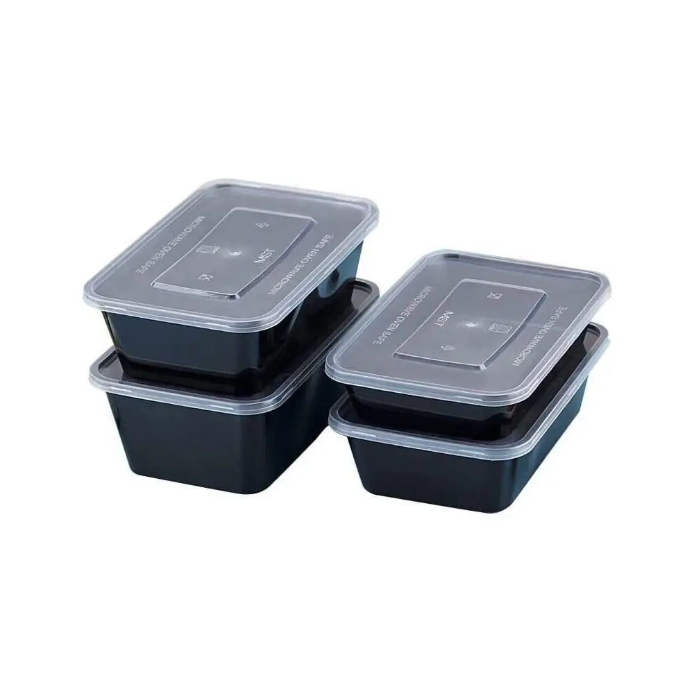 5Pcs/set Plastic Disposable Food Containers Useful with Lid Large Capacity Lunch Box Black Leakproof Fridge Storage Boxes