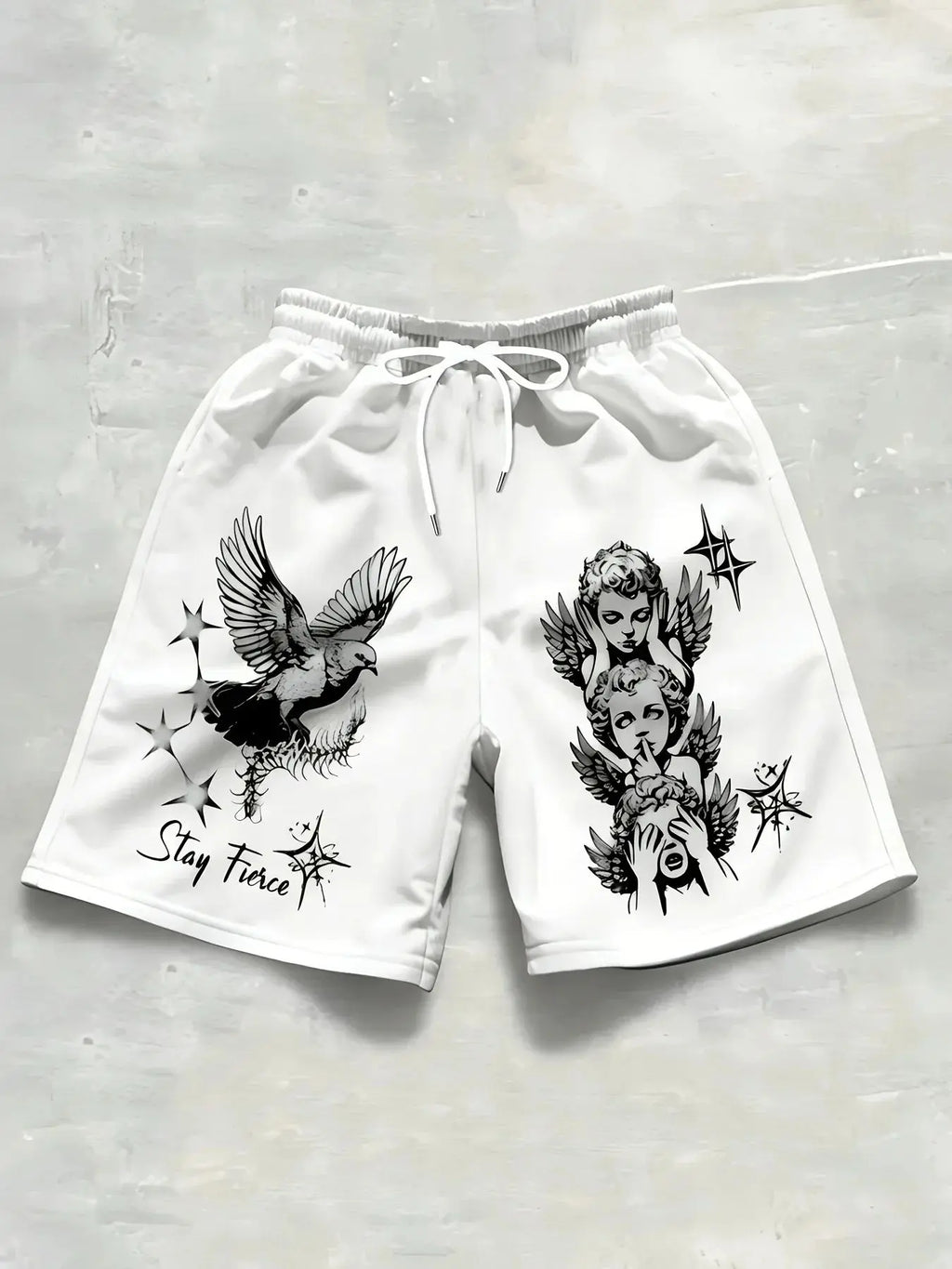 Retro Men's Summer European and American Little Angel Letter Print Comfortable Breathable Drawstring Shorts Outdoor Casual Pants