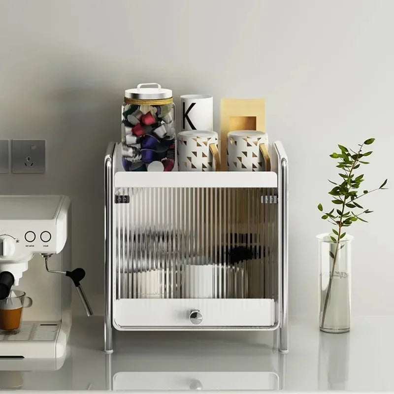New Drawer Organizer Deluxe Desktop Makeup Organizer Kitchen Shelf Dustproof Mug Tea Set Coffee Drawer Countertop Organizer