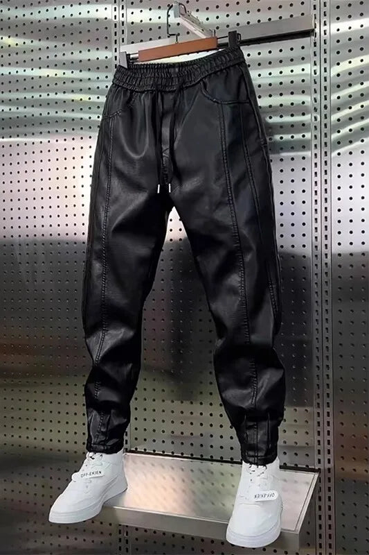 Leather Pants Men's Hip Hop Harem Loose Trousers Outdoor Jogger Sweatpants Luxury Elastic Waist Waterproof  Men's Pants