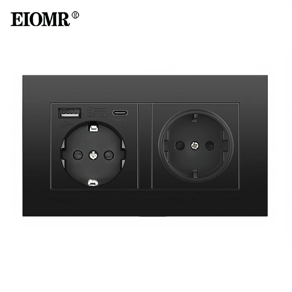 EIOMR EU Standard Electrical Socket,USB Type-C Mobile Phone Charging Outlet,16A 220V Household Appliances Electric Socket Switch