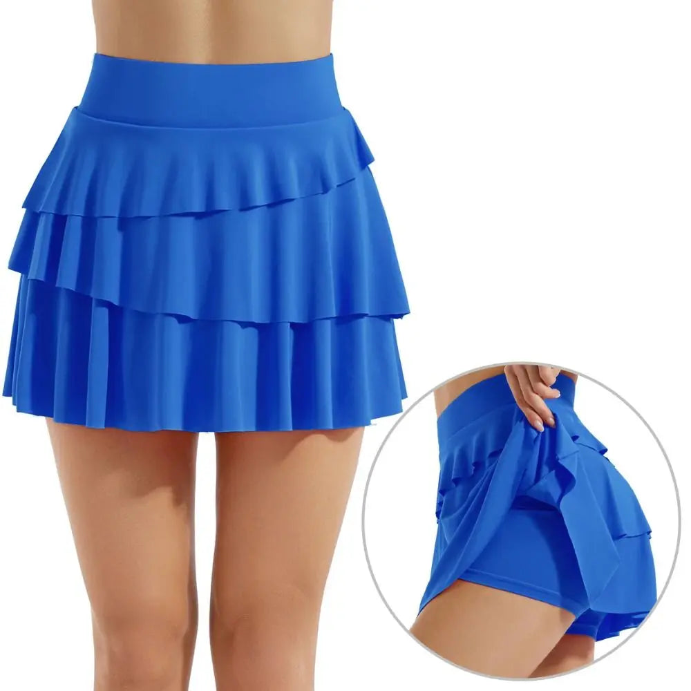 2 Pockets Women's Pleated Tennis Skirts Ruffle with Shorts Golf Athletic Skirt Quick Drying Tummy Control Sports Dance Skirt