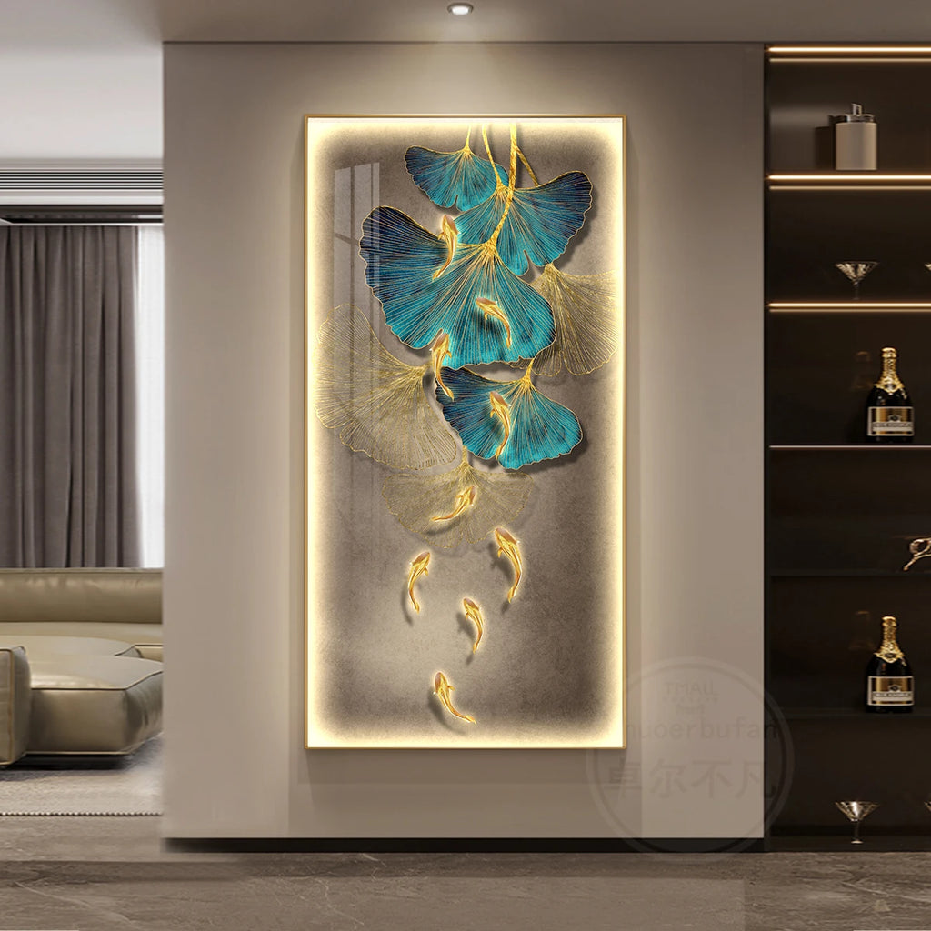 Led Light  Decorate living room dining room  orridor Bedroom staircase Simple Modern Hanging Painting Mural Ginkgo Mural Lamp