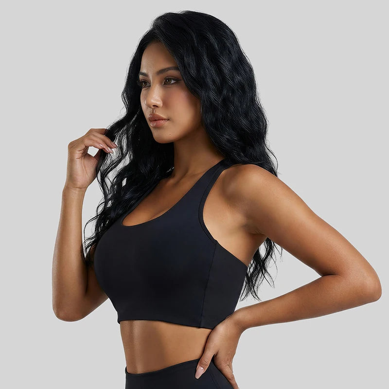 Fashion Neck Hanging Yoga Vest Women Stretchy Racerback Sports Vest with Fixed Built-in Pads Shockproof Push Up Yoga Apparel
