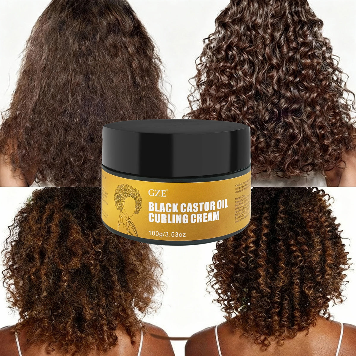 GZE Black Castor Oil Curl Defining Cream Non-stick Hydrates & Eliminates Frizz, Hair-Smoothing Anti-Frizz Cream to Define