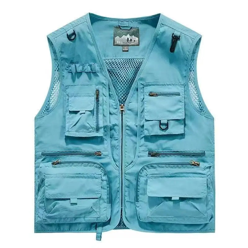 Mesh Men's Fishing Vest Multi Zip Pocket Hiking Waistcoat Male Light Thin Outdoor Sleeveless Jacket Work Summer Travel Plus Size