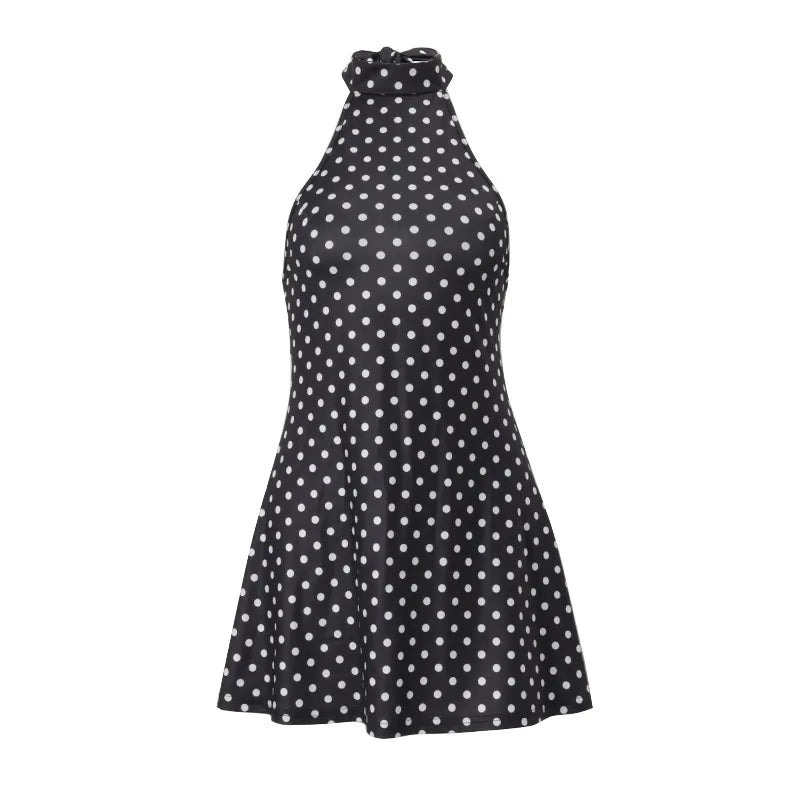 Retro Backless Polka Dot Halter Dress Women Sleeveless Off Shoulder Lace Up Slim Mini Dresses Lady Holiday Party Vestidos 2026