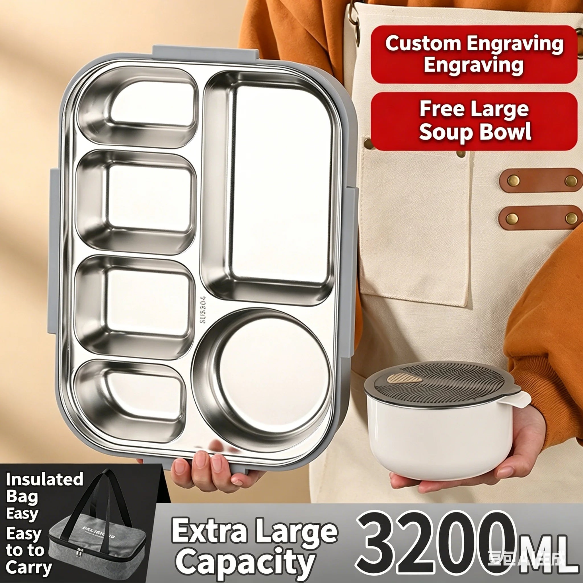 Portable Insulated Stainless Steel Lunch Box for Office Workers And Students Sealed Bento with Microwave Heating Food Container