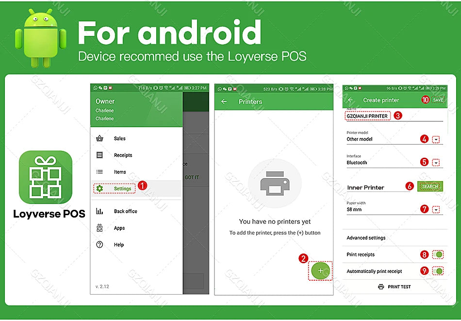 Handheld Android POS PDA Terminal 58mm Receipt Bill Thermal Printer All In One with NFC Camera 1D 2D Barcode Reader Optional