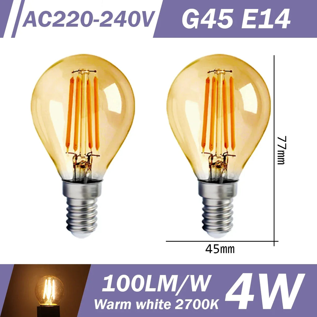 2PCS LED Filament Bulb E14 E27 C35 C35T ST64 G80 A60 220V 4W 9W Warm White Glass 360 Degree Edison Retro Candle Light Blubs