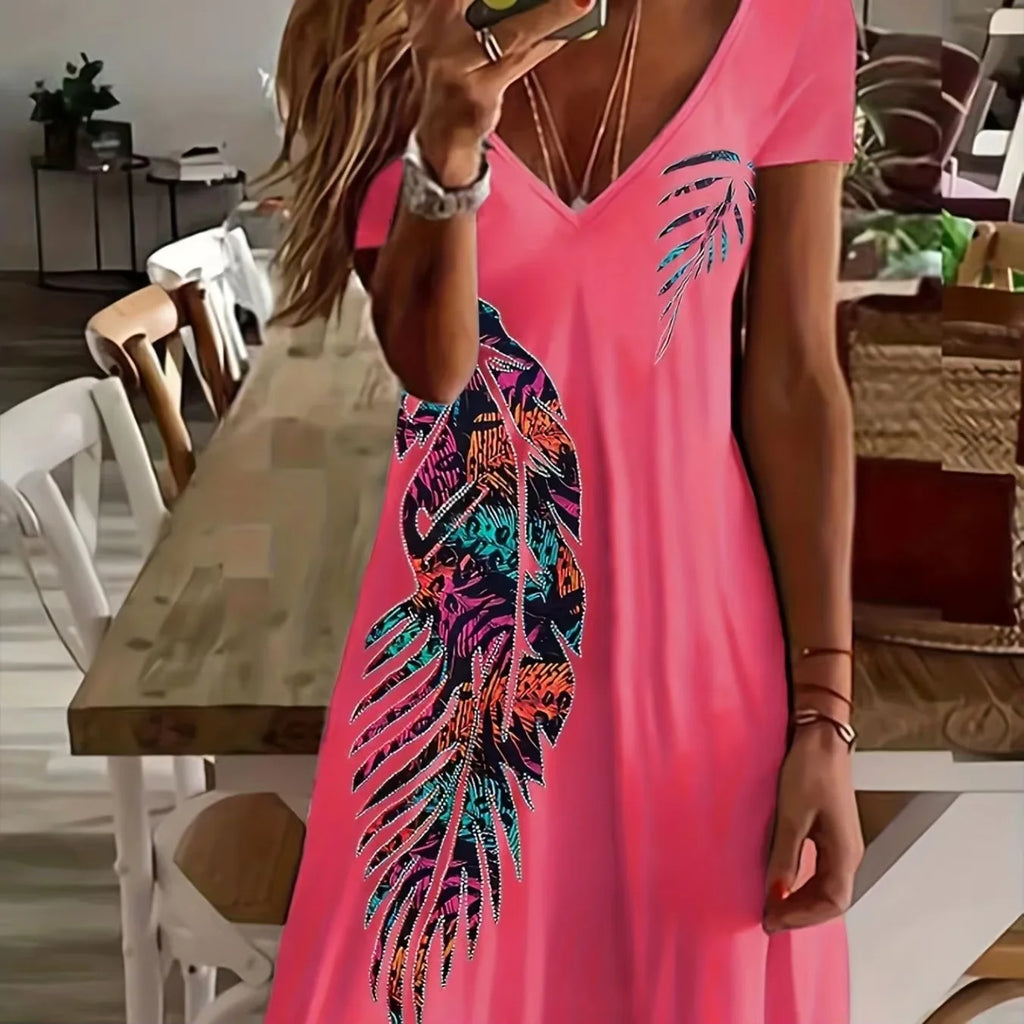 Women's Western ethnic retro print dress V-neck short-sleeved dress for women