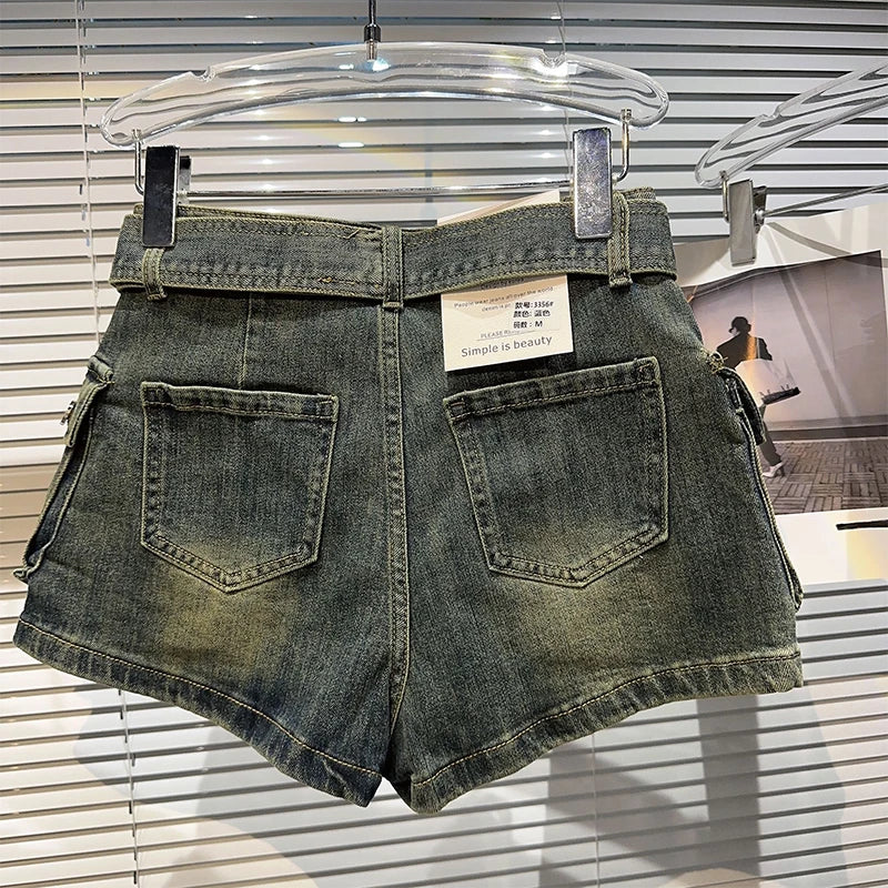 Women's Black Denim Cargo Shorts Fashion High Waist Ladies Streetwear Baggy Cowboy Shorts Jeans 2000s Y2k Harajuku 2000s Clothes