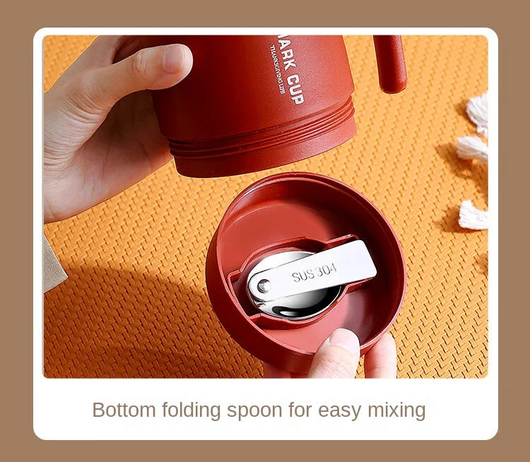 304 Stainless Steel Mug with Lid and Spoon Office Water Cup  High Aesthetic Coffee Cup, Breakfast Cup Water Bottles